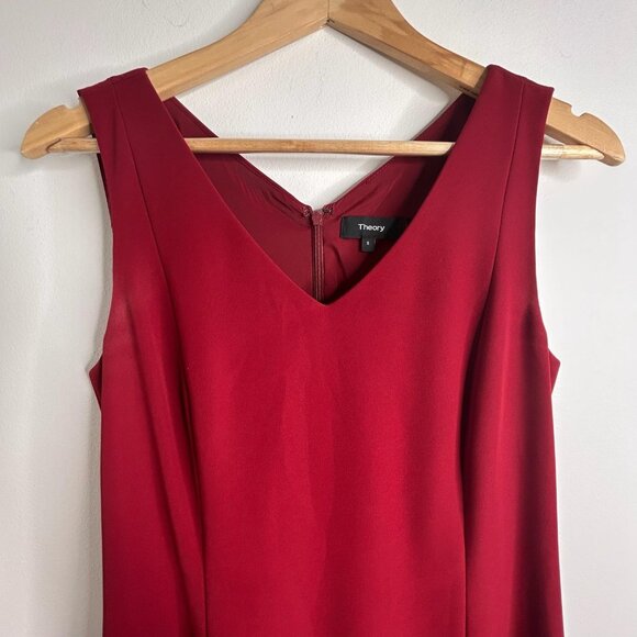Theory Dress Womens 8 Red Sleeveless‎ V-Neck A-Line Fit & Flare Lined Cocktail - Picture 2 of 9
